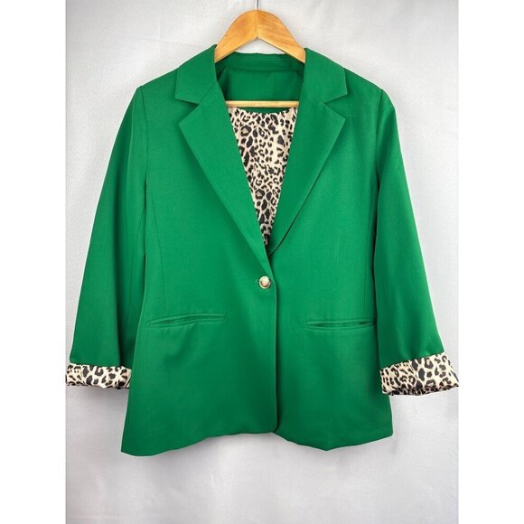 Green Blazer With Leopard Print Lining Medium - Picture 2 of 5